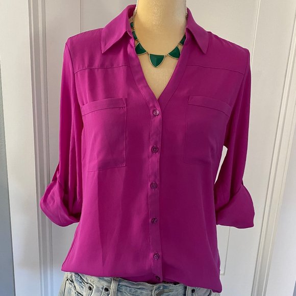 Express Tops - Express Two Pocke Portofino Shirt, Magenta-Medium